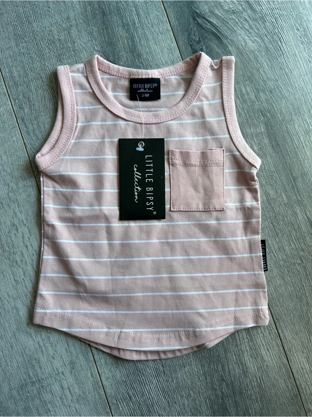 Little Bipsy Light Pink & White Striped Tank Top with Pocket